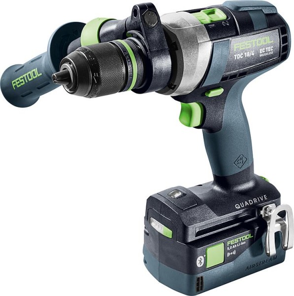 Akku-Bohrschrauber Festool 18 V TDC 18/4 5,0/4,0 I-Plus QUADRIVE mit 1x 4 Ah und 1x 5 Ah Akkus und L