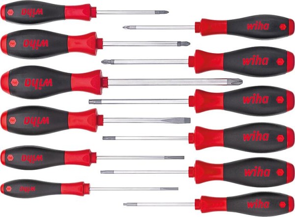 Schraubendrehersatz Wiha® SoftFinish, 12-teilig Schlitz, Phillips, Pozidriv, Torx®