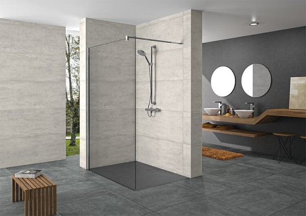 Walk-In Glasduschwand Hüppe modular mit Wandprofil-Set, BxHxT:885-900x2000x8 mm ETC Black Edition