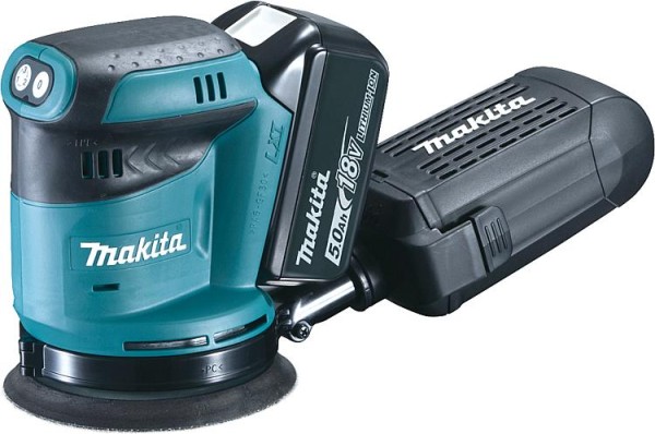 Akku-Exzenterschleifer MAKITA DBO180RTJ 18V mit 2x 5,0 Ah Akkus und Ladegerät