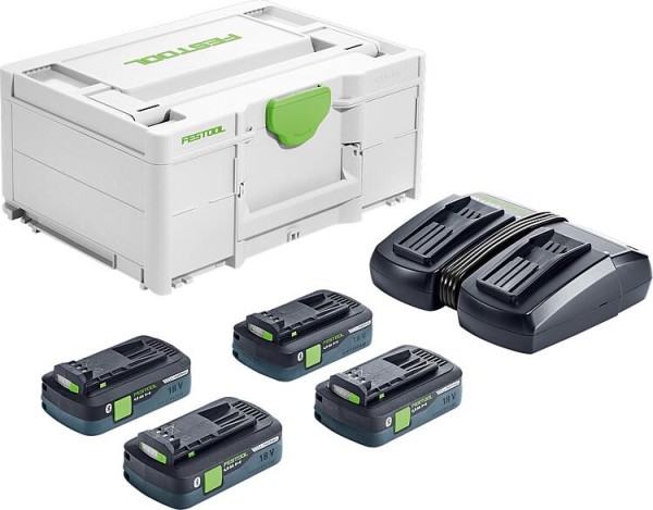 Akku-Set Festool 18 V SYS mit 4x 4,0 Ah Akkus und Doppelladegerät