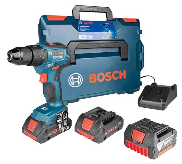 Akku-Set Bosch 18 V bestehend aus Akku-Bohrschrauber GSR 18V-55 mit 2x 4,0 ProCORE Akkus, Ladegerät