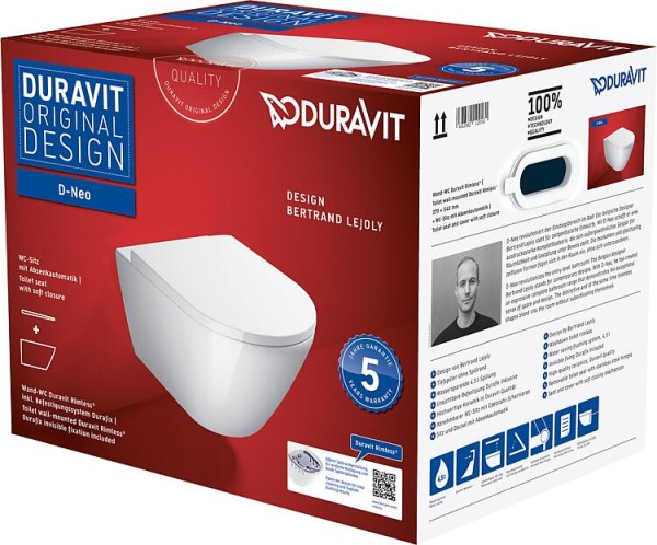 Combi-Pack Duravit D-Neo,Tiefspüler, spülrandlos, mit Softclose, weiß