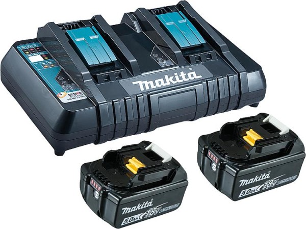 Akku-Set MAKITA 18V mit 2x 5,0 Ah Akkus und Doppelladegerät