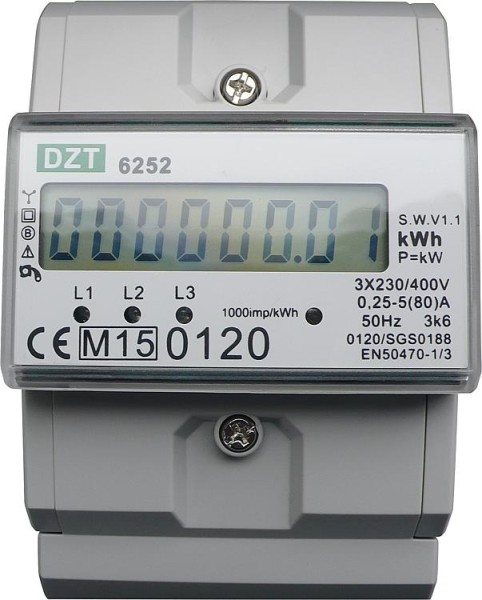 Drehstromzähler DZT6252 230/400V 5/80A, MID 50-60Hz S0