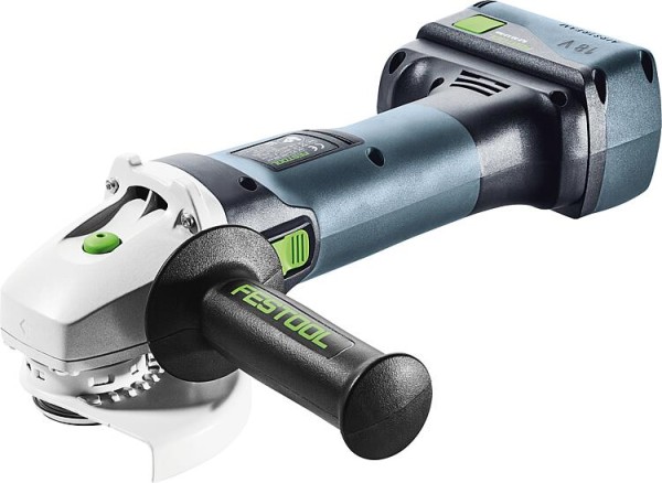 Akku-Winkelschleifer Festool 18 V AGC 18-125 5,0 EBI-Plus, mit 2x 5 Ah Akkus und Ladegerät mit Trans