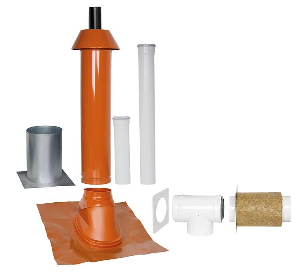 Grundpaket Unifix 165, Schrägdach, 25° - 45°, DN 80/125 rot,1,0m