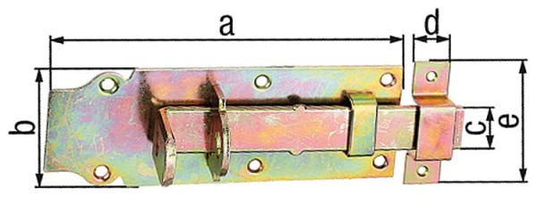 Schlossriegel gerade,mit be- festigter Schlaufe, 180x72mm, gelb verzinkt