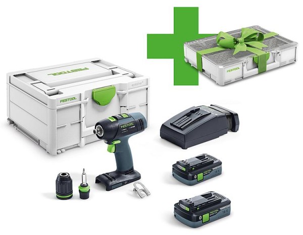 Akku-Bohrschrauber Festool 18V T18+3 HPC 4,0 I-Plus mit 2x 4,0 Ah Akku und Ladegerät inkl Systainer