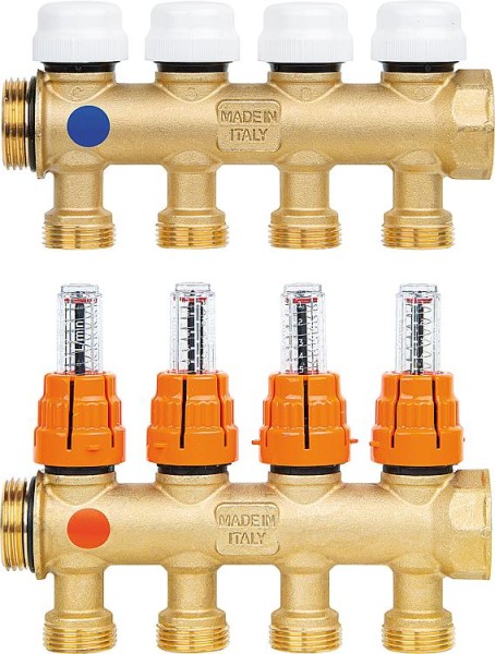 Ivar Heizkreisverteiler Messing 4 Heizkreise m. Durchflussmesser DN25 1" erweiterbar