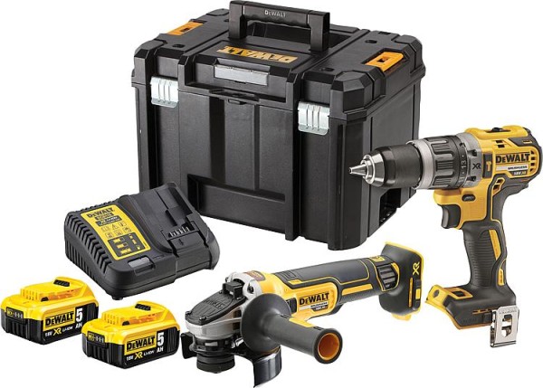 Akku-Set DeWALT 2-teilig inkl. Schlagbohrschrauber, Winkelschleifer, 2x 5,0 Ah und Ladegerät