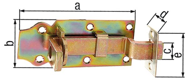 Schlossriegel gekröpft,mit be- festigter Schlaufe, 120x22mm, gelb verzinkt