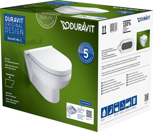 Combi-Pack Duravit No.1 Compact Tiefspüler, spülrandlos, m. Softclose, weiß