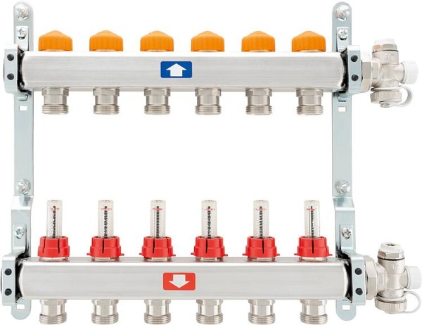Heizkreisverteiler itap 918 CB Eclipse, DN25 (1") Edelstahl, 6 Heizkreise, mit Durchflussmesser