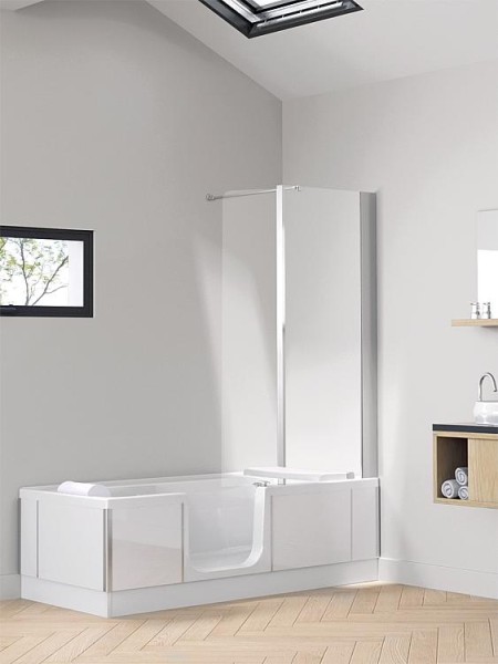 Badewanne Duo-Eck mit Duschbereich, re.,Glasverkl. weiß, BxHxT:1800x590x800mm