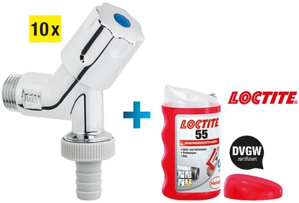 Aktionsset Geräte-Anschluss-Ventil 1/2" + Gratis Gewindedichtfaden Loctite 55