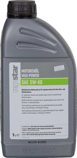 Motoröl REPSTAR SAE 5W-40 Max Power 1l Flasche