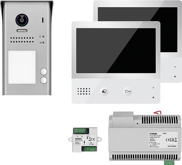 Video-Türsprechanlage VT200 AP 1xTürsprechstelle, 2xTaste 2xTouch-Komfort-Innenstation *KB*