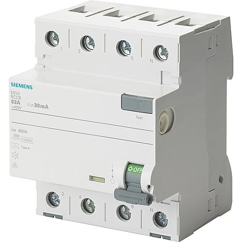 FI-Schutzschalter Siemens, 4-polig, TypA, 63A, 30mA, 5SV3346-6