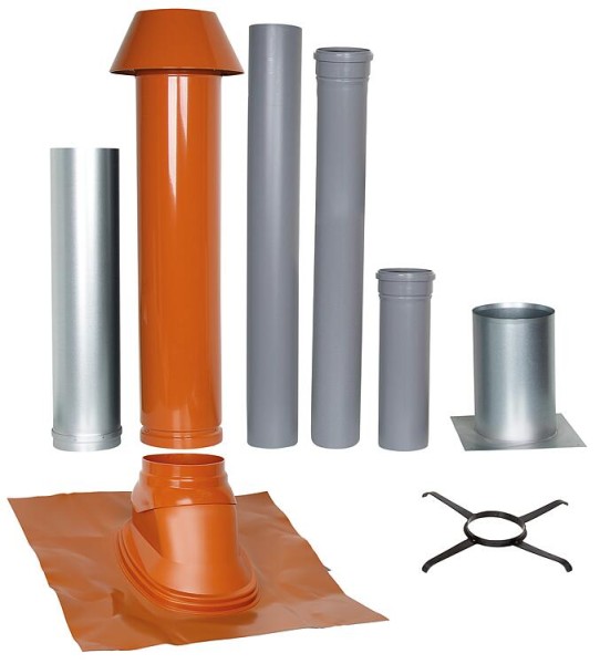 Grundpaket Unifix 165, Schrägdach, 25° - 45°, DN 110/150 rot,1,0m