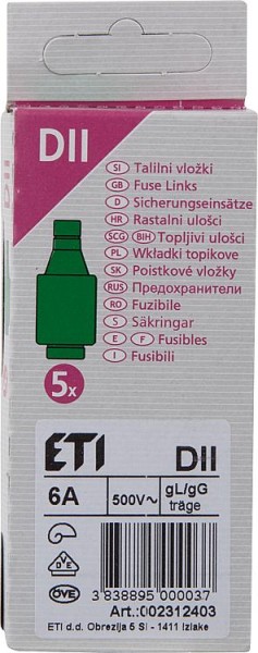 Diazed-Sicherungseinsatz DII 6 A 1 Pack 5 Stück