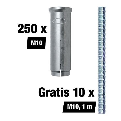 Vorteilspaket Einschlaganker EA II, M10, 250 Stück + Gratis Gewindestangen M10, 1 m, 10 Stück