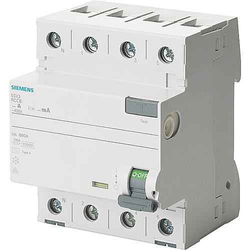 FI-Schutzschalter Siemens, 4-polig, TypA, 63A, 30mA, N-Links, 5SV3346-6KL