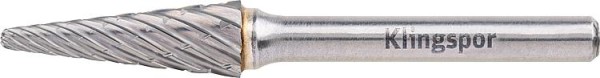 Hartmetall-Fräser KLINGSPOR rundkegelförmig Spezialver- zahnung, Ø 9,6mm, L: 64mm