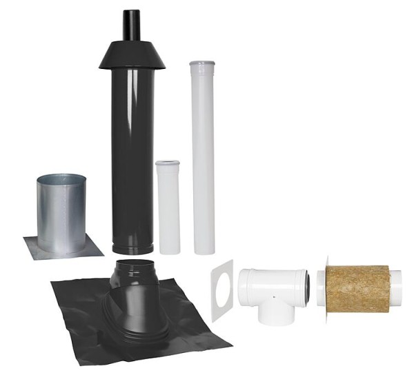 Grundpaket Unifix 165, Schrägdach, 25° - 45°, DN 80/125 schwarz,1,0m