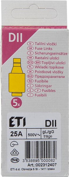 Diazed-Sicherungseinsatz DII 25 A 1 Pack 5 Stück