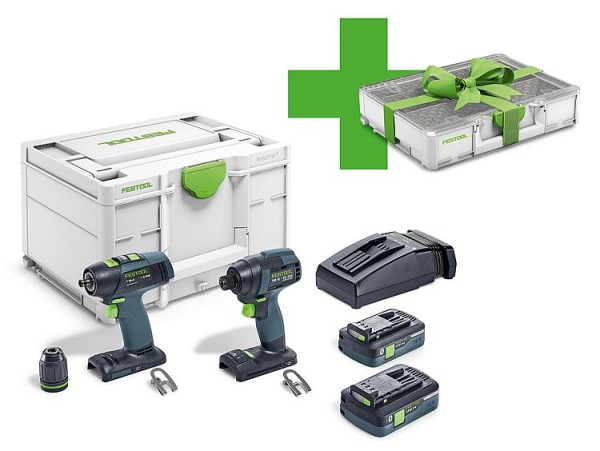 Akku-Set Festool 18V Best. aus Akku-Bohrschrauber, Akku Schlagschrauber mit 2x 4,0 Ah Akku und Ladeg