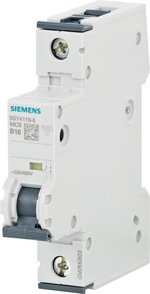 Leitungsschutzschalter Siemens, 10KA, 1-polig, B16A, 5SY4116-6