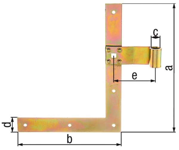 Fensterladen-Winkelband gerade, unten rechts+oben links, 250 mm ø 13 mm, galvanisch verzinkt, dicksc