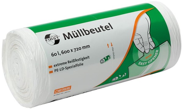 FIRST PLUS ® - Müllbeutel aus LDPE, 1A-Material, 60 l, VPE 50 Stück