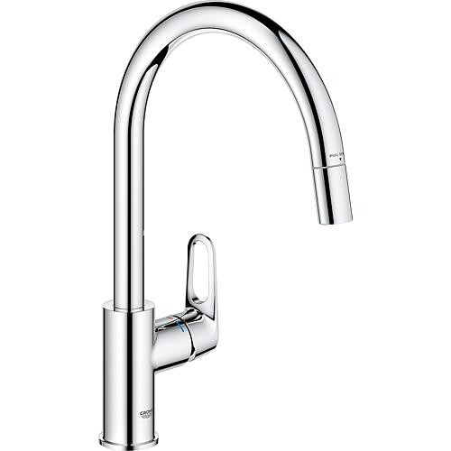 Spültischmischer Grohe BauFlow mit herausziehbarem Auslauf Schwenkauslauf, Ausladung 215mm chrom