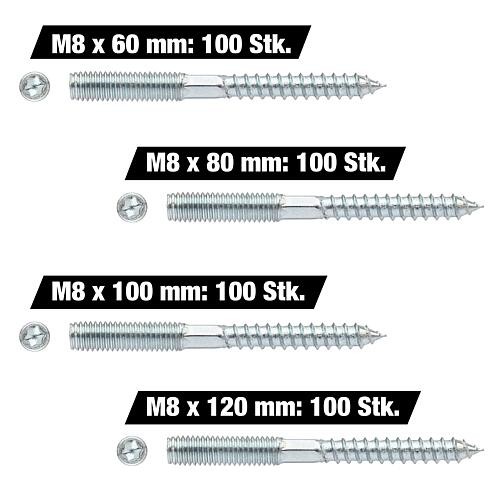 Nachfüllset Stockschraube M8 x 60-120 mm, 400 Stück