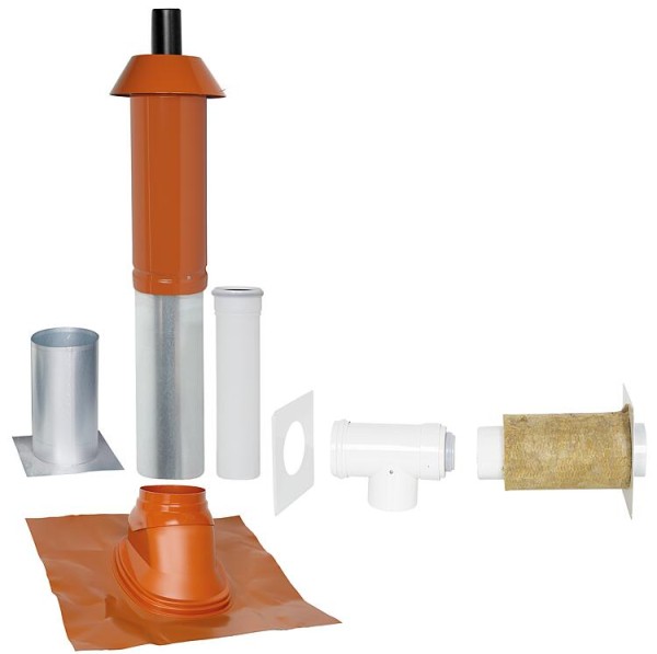 Grundpaket Unifix 165, Schrägdach, 5° - 25°, DN 80/125 rot,0,4m