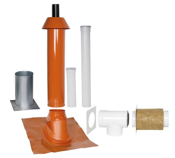 Grundpaket Unifix 165, Schrägdach, 5° - 25°, DN 80/125 rot,1,0m