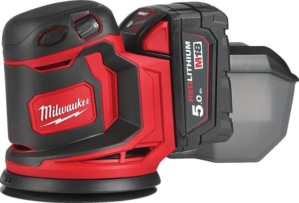 Akku Exzenterschleifer Milwaukee M18BOS125-502B, 18V mit 2x 5,0 Ah Akkus und Ladegerät