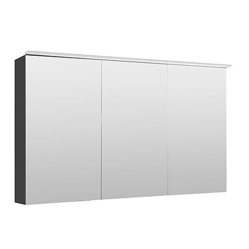 Spiegelschrank Lossa mit LED-Aufsatzleuchte 3 Türen anthrazit Hochglanz 1200x750x194 mm